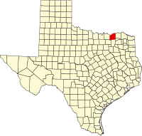 Map of Texas highlighting Fannin County