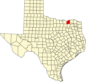 Map of Texas highlighting Fannin County