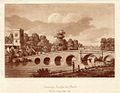 Print of Sonning Bridge (1799), linking Sonning Eye (right) with Sonning (left) and St Andrew's Church tower in the background