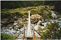 Suspension bridge over the upper Dart River in Otago New Zealand