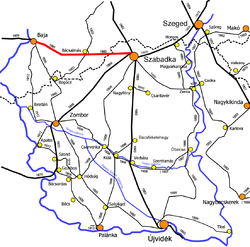 A Szabadka–Baja-vasútvonal útvonala