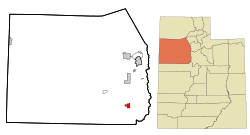 Location of Vernon within Tooele County and Utah