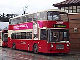 A Dennis Dominator in the Warrington Borough Transport livery introduced in 1986