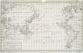 Map of the Pacific Ocean during European Exploration, circa 1754.