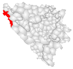 Location of Bihać within Bosnia and Herzegovina.