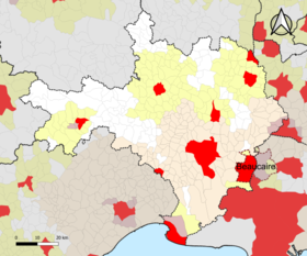 Localisation de l'aire d'attraction de Beaucaire dans le département du Gard.