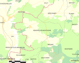 Mapa obce Asnières-en-Montagne