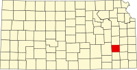 Map of Kansas highlighting Woodson County