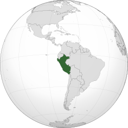 ที่ตั้งของ ประเทศเปรู  (เขียว) ในทวีปอเมริกาใต้  (เทา)