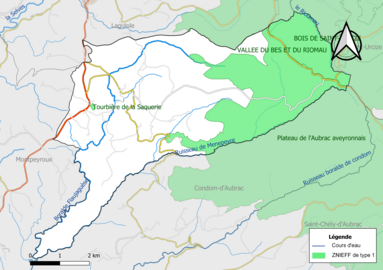 Carte des ZNIEFF de type 1 de la commune.