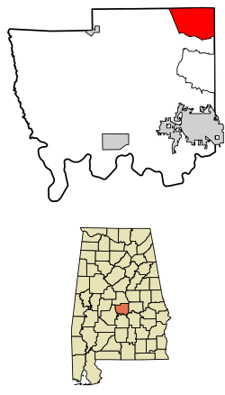 Location of Marbury in Autauga County, Alabama.