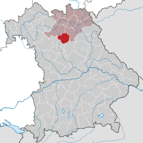 Landkreis Forchheims läge (mörkrött) i Bayern