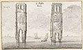 The ruins of the church towers in the 1630s