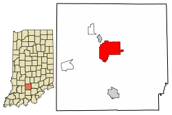 Location of Bedford in Lawrence County, Indiana.