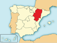 मानचित्र जिसमें आरागोन Aragón हाइलाइटेड है