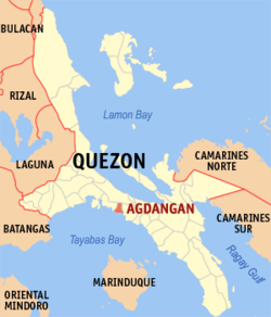 Mapa de Quezon con Agdangan resaltado