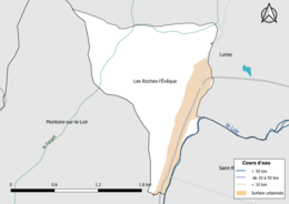 Carte en couleur présentantle réseau hydrographique de la commune