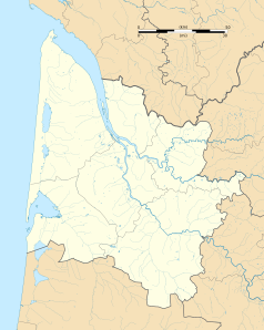 Mapa konturowa Żyrondy, w centrum znajduje się punkt z opisem „Lormont”