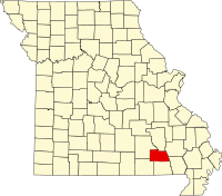 Map of Misuri highlighting Carter County