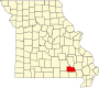 Harta statului Missouri indicând comitatul Carter