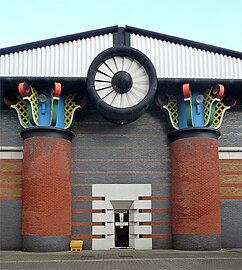 Reinterpreted Postmodern Corinthian columns of the Isle of Dogs Pumping Station, London, John Outram, 1988[29]