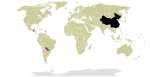 图中深紫色为不承认中华人民共和国的国家