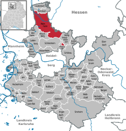 Elhelyezkedése Rhein-Neckar járás térképén