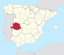 Map of Spain with the province of Cáceres highlighted