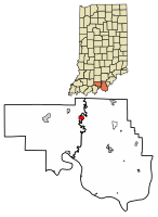 Location of Milltown in Crawford County and Harrison County, Indiana.