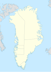 Mapa konturowa Grenlandii, na dole po lewej znajduje się punkt z opisem „Uniwersytet Grenlandzki”