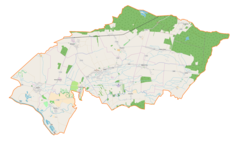 Mapa konturowa gminy Laszki, w centrum znajduje się punkt z opisem „Lądowisko Laszki”