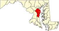 Map of Merilend highlighting Anne Arundel County