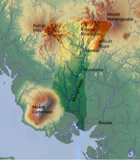 Carte du bassin versant du Moungo avec les monts Rumpi au nord-ouest.