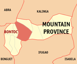 Mapa ng Mountain Province na nagpapakita sa lokasyon ng Bontoc.