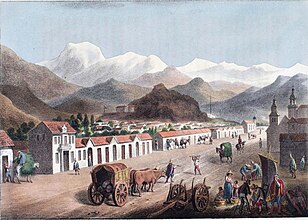 The colonial La Cañada neighborhood in Santiago de Chile, in 1821, by Scharf and Schmidtmeyer. John Carter Brown Library.[15][16]