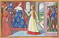 『シャルル7世年代記』の、ジャンヌとシャルル7世が描かれたミニアチュール。