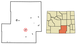 Location of Saratoga in Carbon County, Wyoming.
