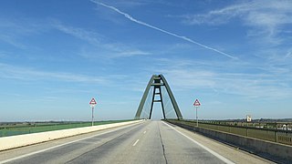 Ponte di Fehmarnsund da sud, fotografato sull'autostrada E47