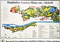 Karte des Englischen Gartens (Südteil, oben) und der Maximiliansanlagen (unten) – Norden ist rechts