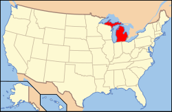 Kort over USA med Michigan markeret