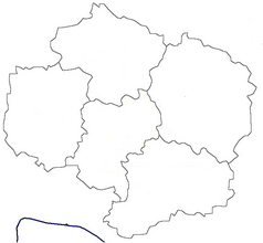 Mapa konturowa kraju Wysoczyna, blisko centrum na lewo znajduje się punkt z opisem „Jezdovice”