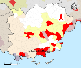 Localisation de l'aire d'attraction de la Londe-les-Maures dans le département du Var.