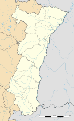 Mapa konturowa Alzacji, blisko centrum u góry znajduje się punkt z opisem „SXB”