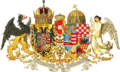 Veliki grb Austro-Ugarske (1867. – 1918.). Grb Dalmacije i grb Bosne i Hercegovine nalaze se na oba štita jer su oba dijela Monarhije polagala pravo na ove zemlje