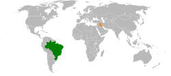 Map indicating locations of Brazil and Iraq