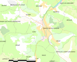 Mapa obce Tarascon-sur-Ariège