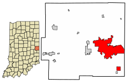 Location of Richmond in Wayne County, Indiana.