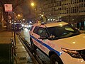 A Chicago Police Department squad parked in violation of a posted no-parking area. Police and government vehicles are often exempt from these restrictions if they are parked in relation to law enforcement activity.