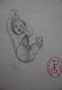 Enfant, dessin, crayon graphite