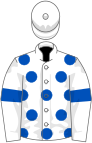 White, royal blue spots and armlets, white cap